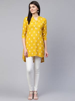 Mustard printed viscose rayon tunics 1