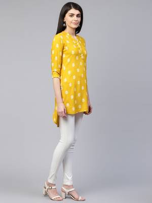 Mustard printed viscose rayon tunics 3
