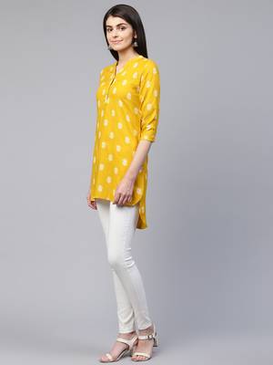 Mustard printed viscose rayon tunics 4