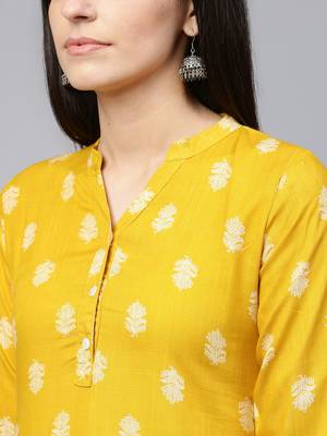 Mustard printed viscose rayon tunics 5