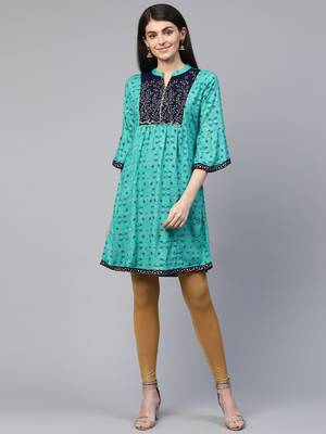 Teal embroidered viscose rayon tunics 1