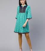 Teal embroidered viscose rayon tunics