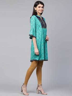 Teal embroidered viscose rayon tunics 3