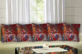 Texstylers 100% Cotton 16x16 Inches Assorted kantha work Embroidery Cushion cover(Pack of 5) 1