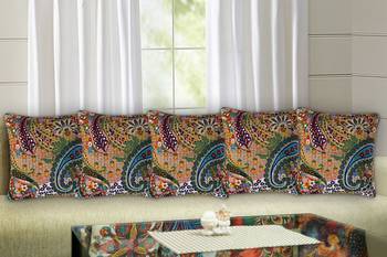Texstylers 100% Cotton 16x16 Inches Assorted kantha work Embroidery Cushion cover(Pack of 5) 1