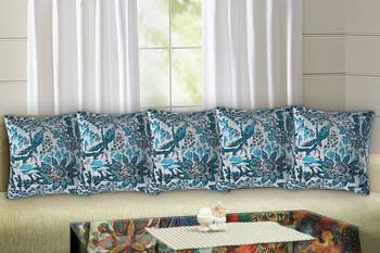 Texstylers 100% Cotton 16x16 Inches Assorted kantha work Embroidery Cushion cover(Pack of 5) 1
