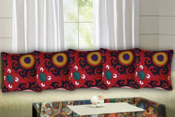Texstylers 100% Cotton 16x16 Inches Assorted kantha work Embroidery Cushion cover(Pack of 5) 1