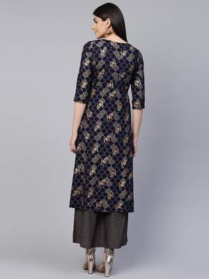 Navy-blue printed viscose rayon ethnic-kurtis 2