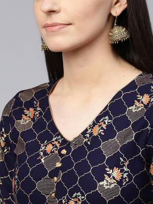Navy-blue printed viscose rayon ethnic-kurtis 5