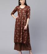 Brown printed viscose rayon ethnic-kurtis