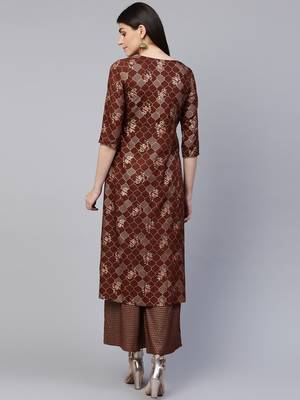 Brown printed viscose rayon ethnic-kurtis 2