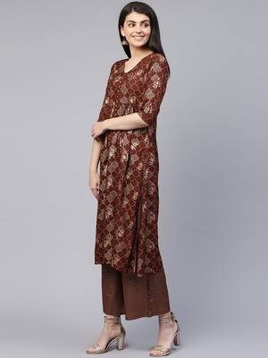 Brown printed viscose rayon ethnic-kurtis 3
