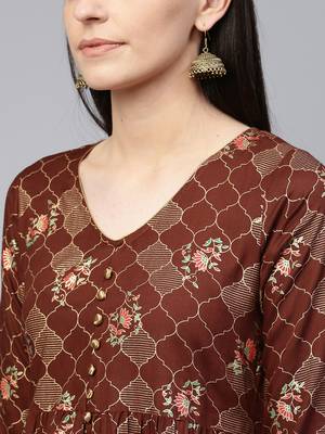 Brown printed viscose rayon ethnic-kurtis 5