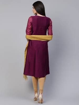 Purple embroidered art silk ethnic-kurtis 2