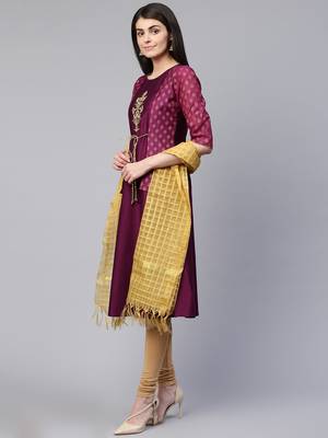 Purple embroidered art silk ethnic-kurtis 3