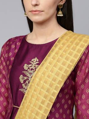 Purple embroidered art silk ethnic-kurtis 5