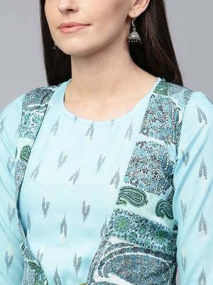 Sky-blue printed viscose rayon ethnic-kurtis 5