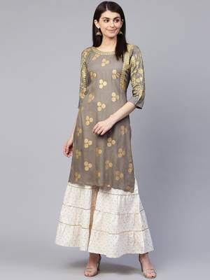 Grey embroidered cotton ethnic-kurtis 1