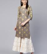 Grey embroidered cotton ethnic-kurtis