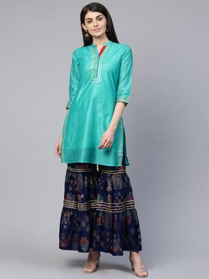 Turquoise brasso chanderi ethnic-kurtis 1