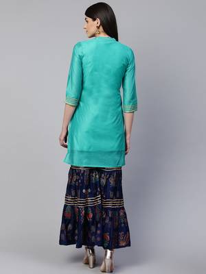 Turquoise brasso chanderi ethnic-kurtis 2