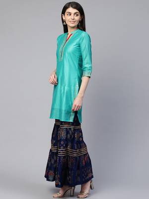 Turquoise brasso chanderi ethnic-kurtis 3
