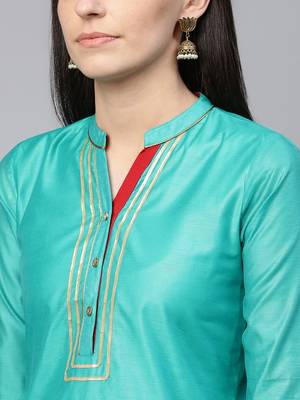 Turquoise brasso chanderi ethnic-kurtis 5