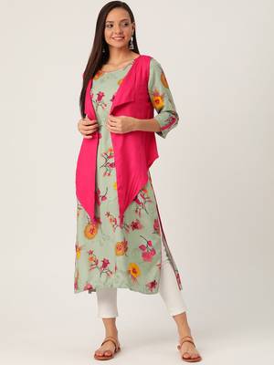 Grey printed viscose rayon ethnic-kurtis 1