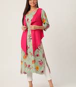 Grey printed viscose rayon ethnic-kurtis