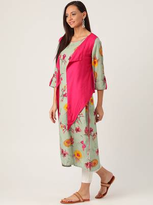 Grey printed viscose rayon ethnic-kurtis 3