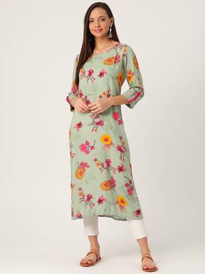 Grey printed viscose rayon ethnic-kurtis 4