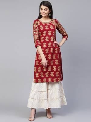 Red embroidered cotton ethnic-kurtis 1