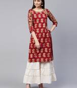 Red embroidered cotton ethnic-kurtis