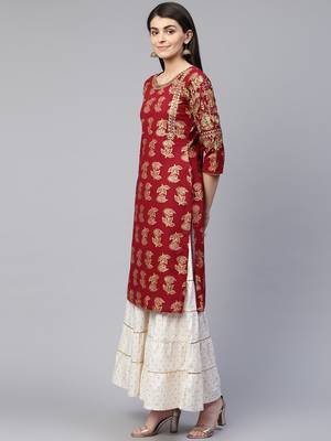 Red embroidered cotton ethnic-kurtis 3