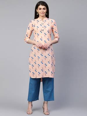 Peach printed cotton ethnic-kurtis 1