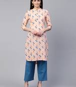 Peach printed cotton ethnic-kurtis