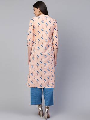 Peach printed cotton ethnic-kurtis 2