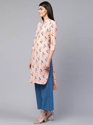 Peach printed cotton ethnic-kurtis 3