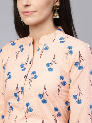Peach printed cotton ethnic-kurtis 4
