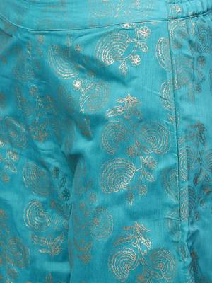 Turquoise embroidered chanderi ethnic-kurtis 4