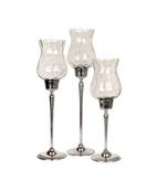 Clear diamond cut glass and metal tall candle holder
