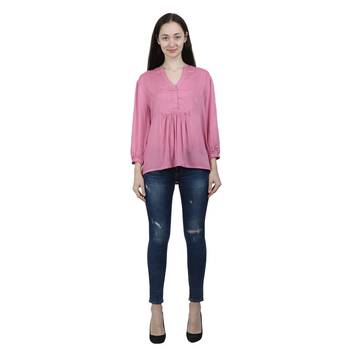 Pink plain viscose rayon cotton-tops 1