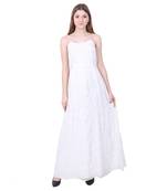 White plain viscose rayon long-dresses
