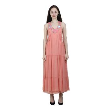 Peach embroidered georgette long-dresses 1