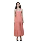 Peach embroidered georgette long-dresses