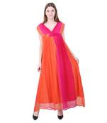 Orange embroidered viscose rayon long-dresses