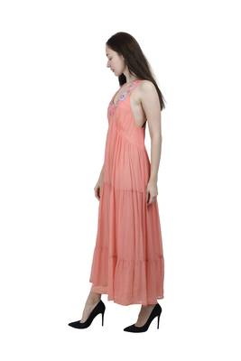 Peach embroidered georgette long-dresses 2