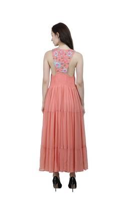 Peach embroidered georgette long-dresses 4