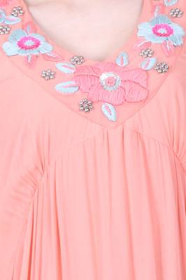 Peach embroidered georgette long-dresses 5