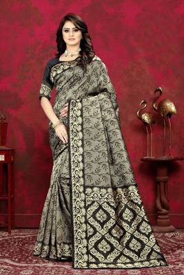 Black woven Art Silk Saree with blouse 3